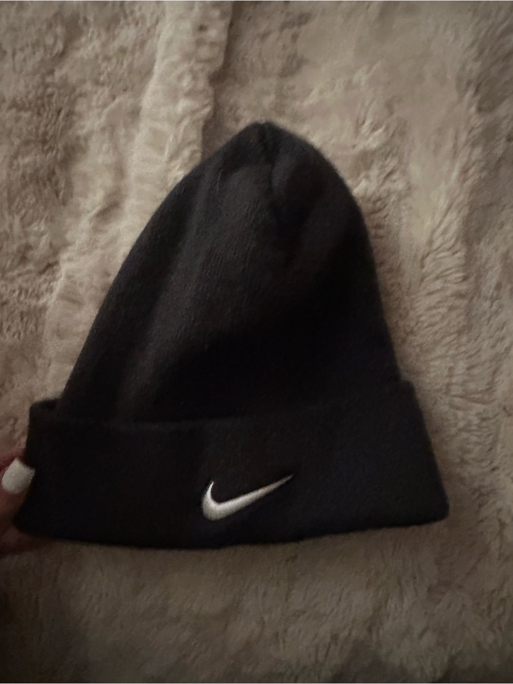 Nike Black Beanie with White Swoosh - Men's Knit Hat
